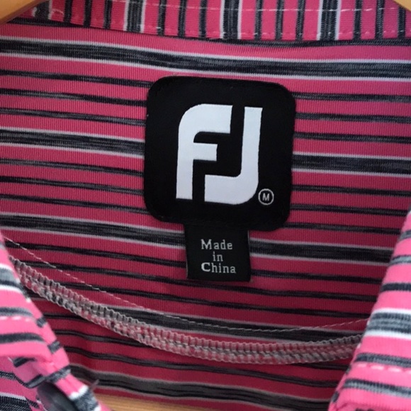 FootJoy Pink Striped Polo Golf Shirt Performance Fabric M Medium - Picture 2 of 5